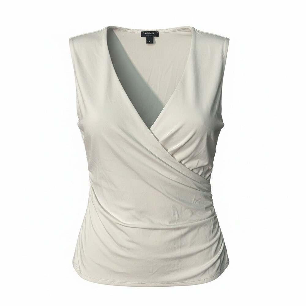 Express Body Contour White Wrap Top Ruched Sleeveless Surplice Womens L
